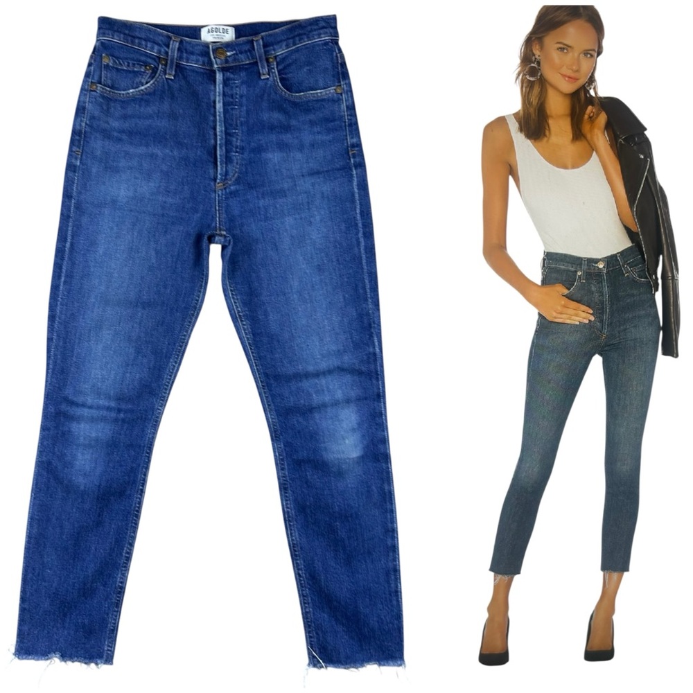 AGOLDE Nico High Rise Slim Straight Jeans Sz 28 Vox Ankle Raw Hem Button Fly 90s